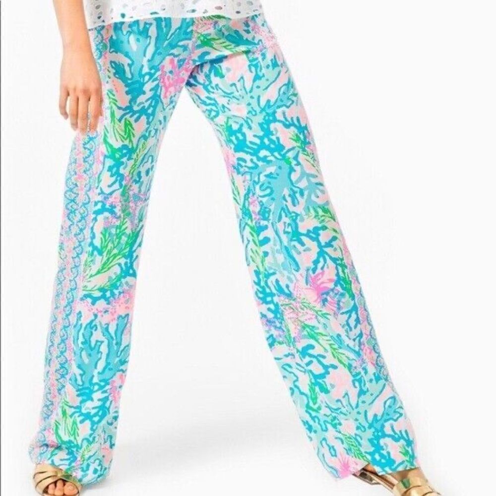 EUC‎ Lilly Pulitzer Bal Harbour Palazzo Pant in Multi Coral Bay Engineered Sz XS - Picture 3 of 6